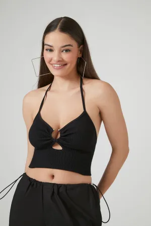 Forever 21 Women's Rib-Knit Cutout Halter Cami Black Forever 21