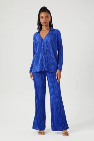 Forever 21 Women's Ribbed Long-Sleeve Shirt & Pants Set Royal Blue Forever 21