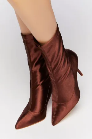 Forever 21 Women's Satin Stiletto Sock Booties Brown Forever 21