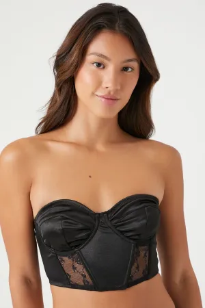 Forever 21 Women's Satin Strapless Mesh Corset Bra Black Forever 21