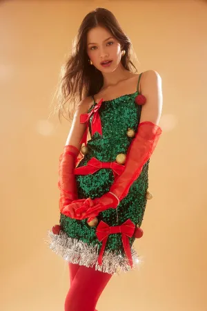 Forever 21 Women's Sequin Christmas Tree Dress Green/Red Forever 21