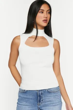 Forever 21 Women's Sleeveless Mock Neck Cutout Top Cream Forever 21