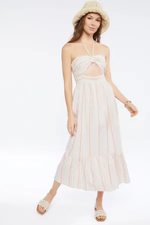 Forever 21 Women's Striped Linen-Blend Midi Dress Pink/Multi Forever 21