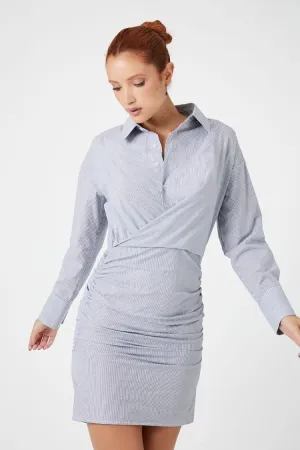 Forever 21 Women's Striped Ruched Mini Shirt Dress Blue/Ivory Forever 21