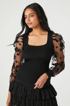 Forever 21 Women's Sweater-Knit Floral Top Black Forever 21