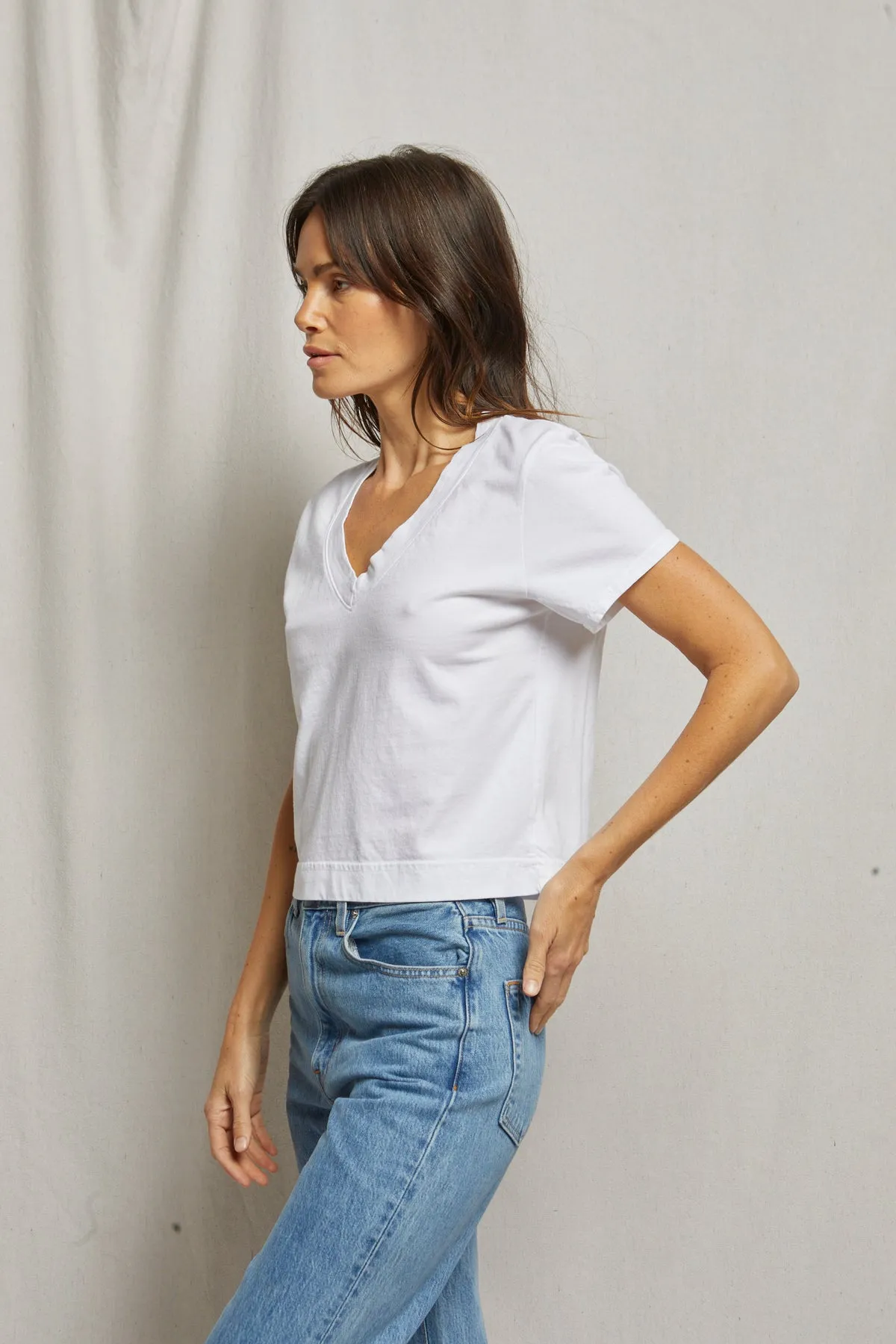 Frankie Cotton V-Neck Tee in White
