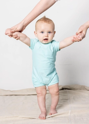 Fresh Mint | Baby Shorties Rashguard (Unisex) boys summer swimwear, boys rash guard swim sets