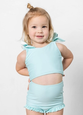 Fresh Mint | Mini All Ruffled Up Bottoms girls full coverage swimwear, kids swimwear for pool