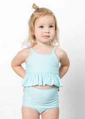 Fresh Mint | Mini High-Waisted Bottoms girls full coverage swimwear, kids swimwear for pool