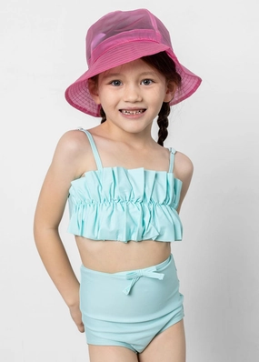 Fresh Mint | Mini Oversized Ruffle Top girls full coverage swimwear, kids swimwear for pool