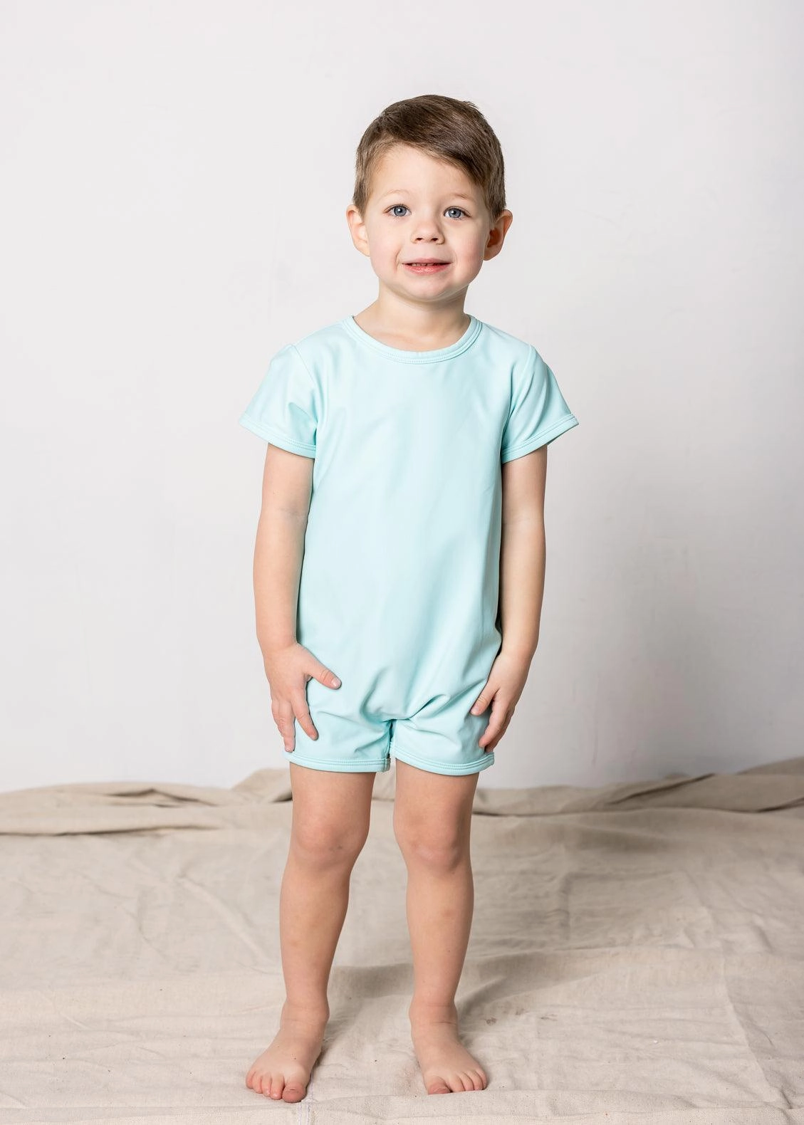 Fresh Mint | Mini Shorties Rashguard (Unisex) girls full coverage swimwear, kids swimwear for pool