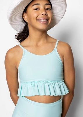 Fresh Mint | Youth Peplum Top girls full coverage swimwear, kids swimwear for pool