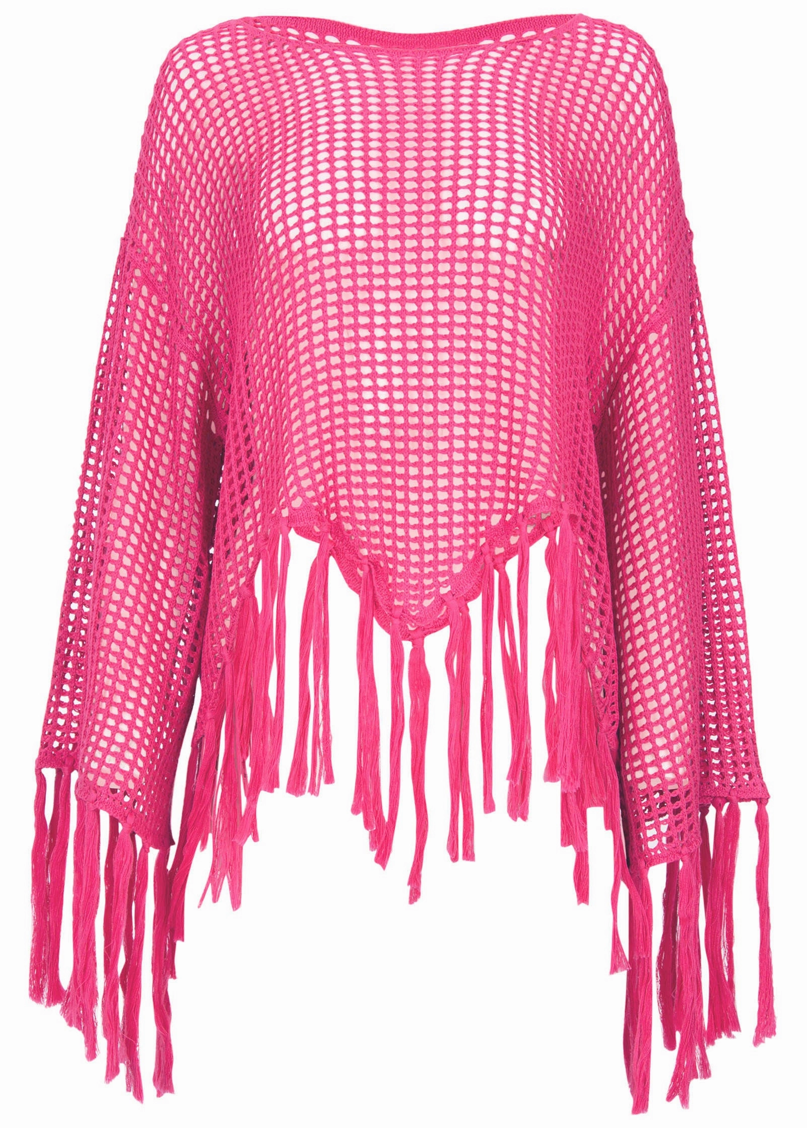 Fringe Crochet Cover-Up - Hot Pink