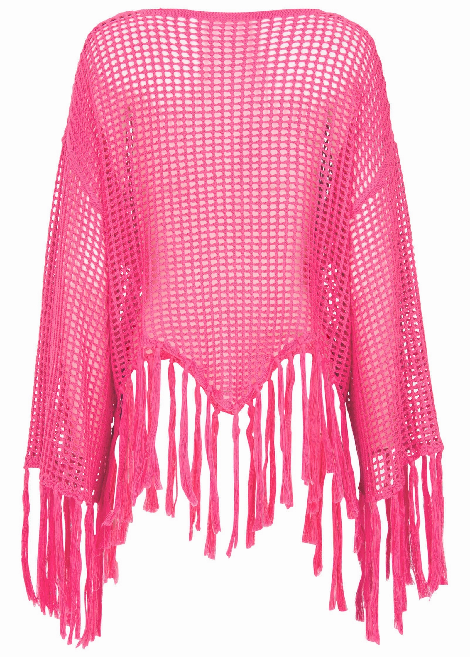 Fringe Crochet Cover-Up - Hot Pink