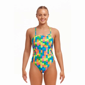 Funkita Blocked Dotty Tie Me Tight Ladies Swimsuit swim training suits women, performance one piece swimsuits
