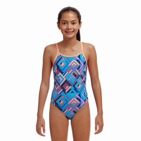 Funkita Boxed Up Diamond Back Girls Swimsuit swim training suits women, performance one piece swimsuits