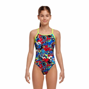 Funkita Happy Jack Girl's Diamond Back One Piece Swimsuit swim training suits women, performance one piece swimsuits