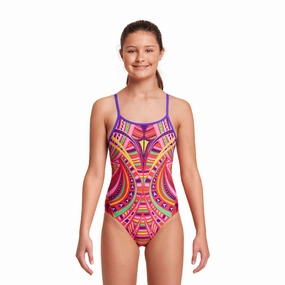 Funkita Primal Party Girl's Diamond Back Swimsuit swim training suits women, performance one piece swimsuits
