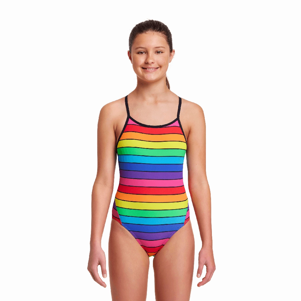 Funkita Rainbow Racer Girl's Diamond Back Swimsuit swim training suits women, performance one piece swimsuits