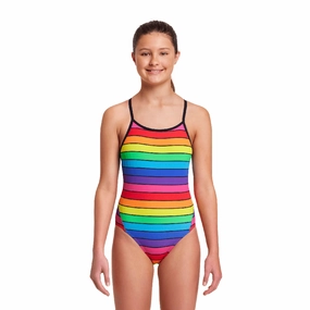 Funkita Rainbow Racer Girl's Diamond Back Swimsuit swim training suits women, performance one piece swimsuits