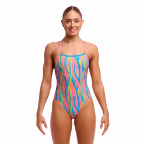 Funkita Swirly Straws Strapped In Ladies Swimsuit swim training suits women, performance one piece swimsuits