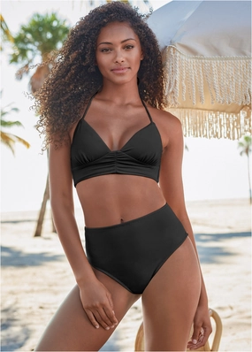 Gathered Triangle Top - Black Beauty plain swimwear women, minimalist swimsuits