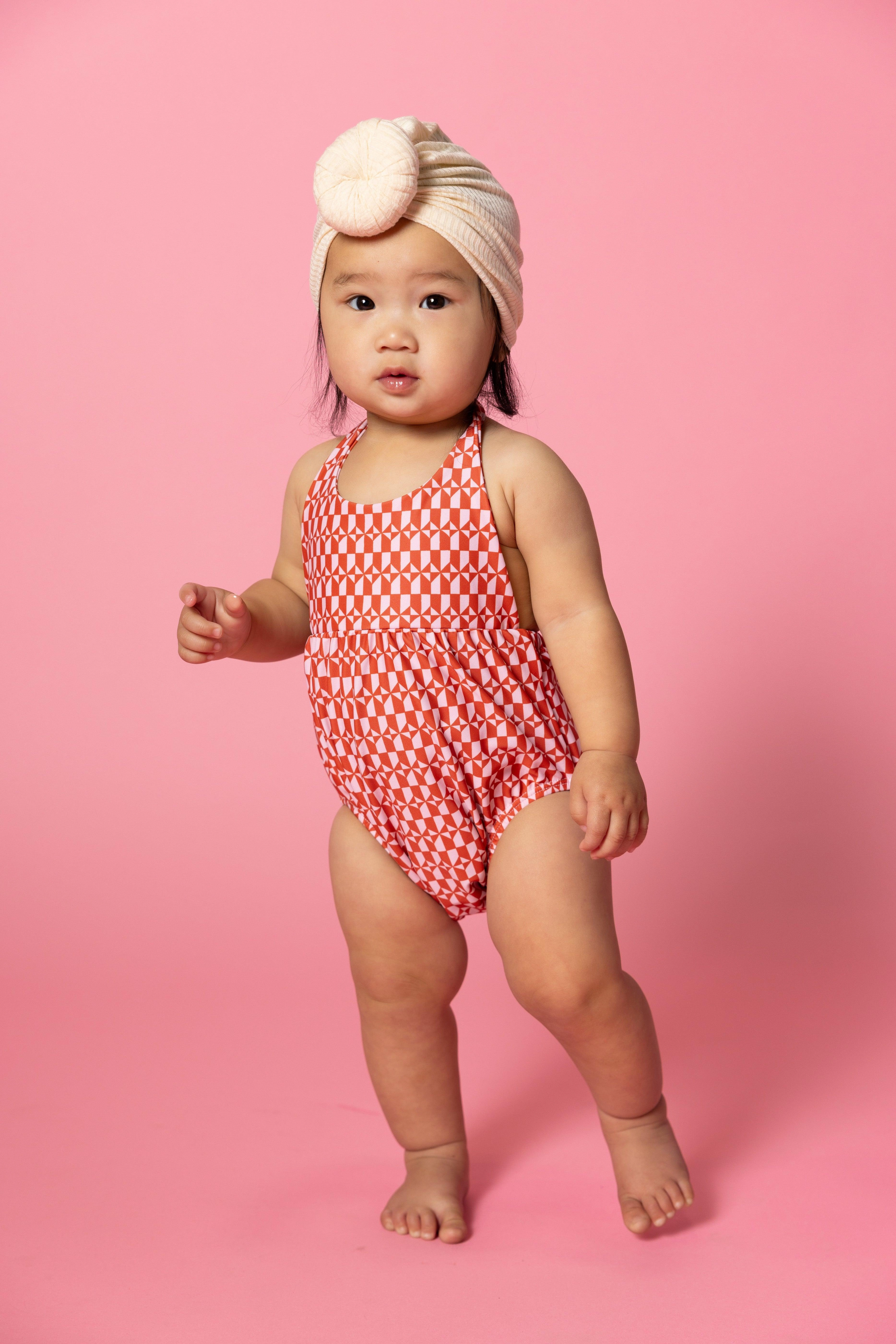 Geometric | Baby Romper One-Piece girls full coverage swimwear, kids swimwear for pool