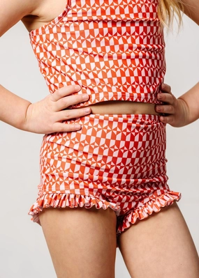 Geometric | Mini All Ruffled Up Bottoms girls full coverage swimwear, kids swimwear for pool