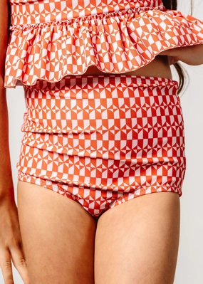 Geometric | Mini High-Waisted Bottoms girls full coverage swimwear, kids swimwear for pool