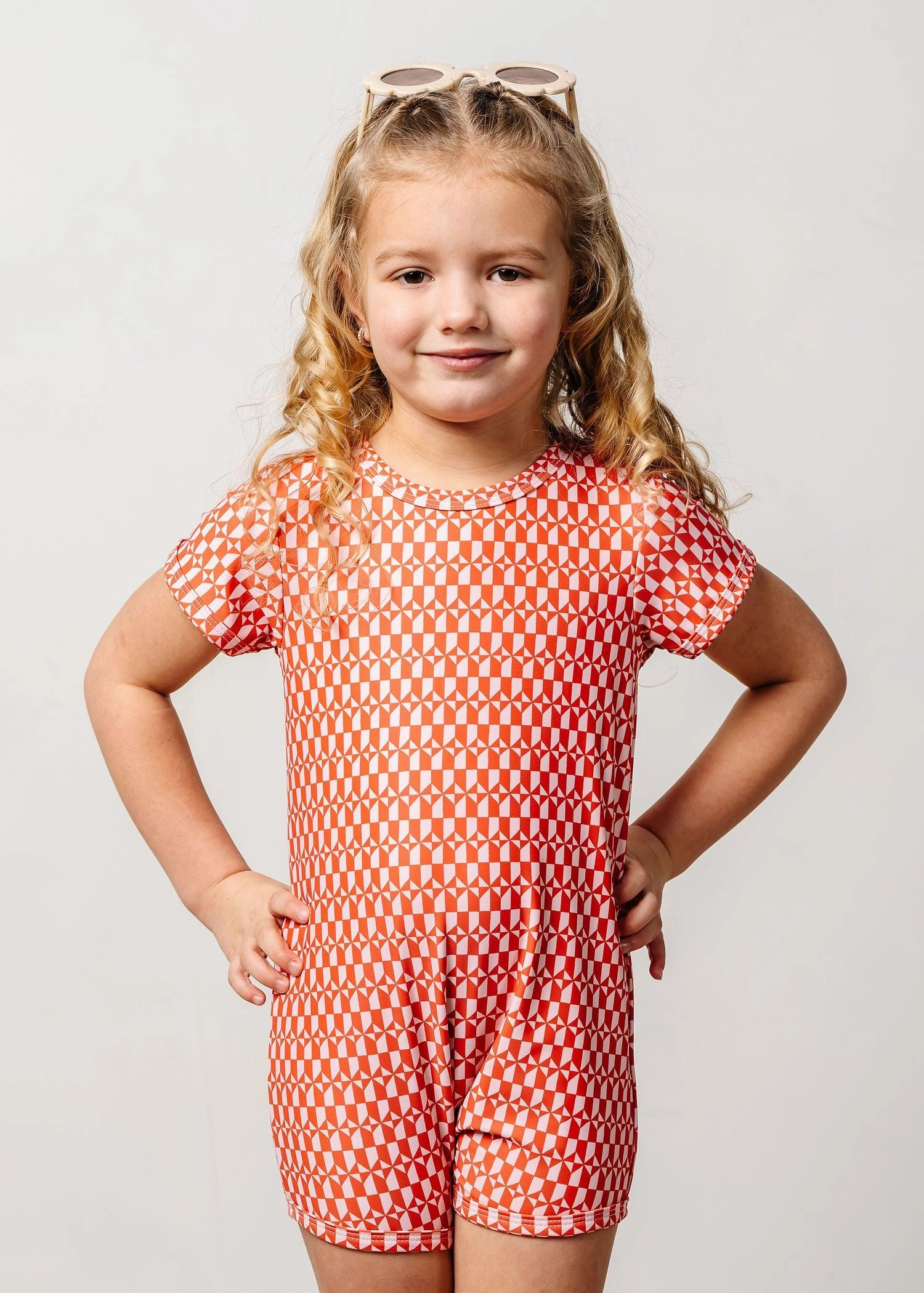 Geometric | Mini Shorties Rashguard (Unisex) girls full coverage swimwear, kids swimwear for pool