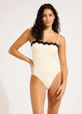 Gia Ric Rac Bandeau One Piece  - Ecru affordable swimwear for women, chic swimsuits for women