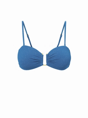 Gina Top In Steel Blue Metallic Pique strapless swimwear tops, lightweight swim tops