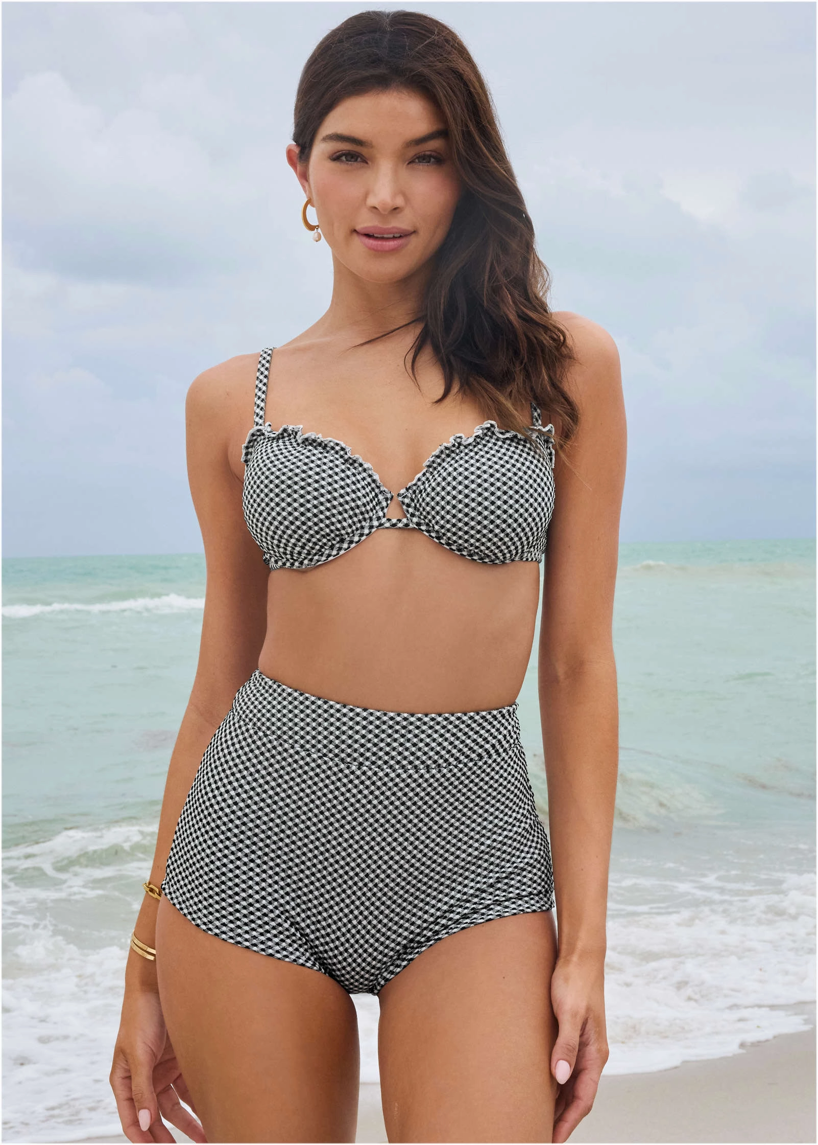 Gingham Retro Swim Short - Black & White