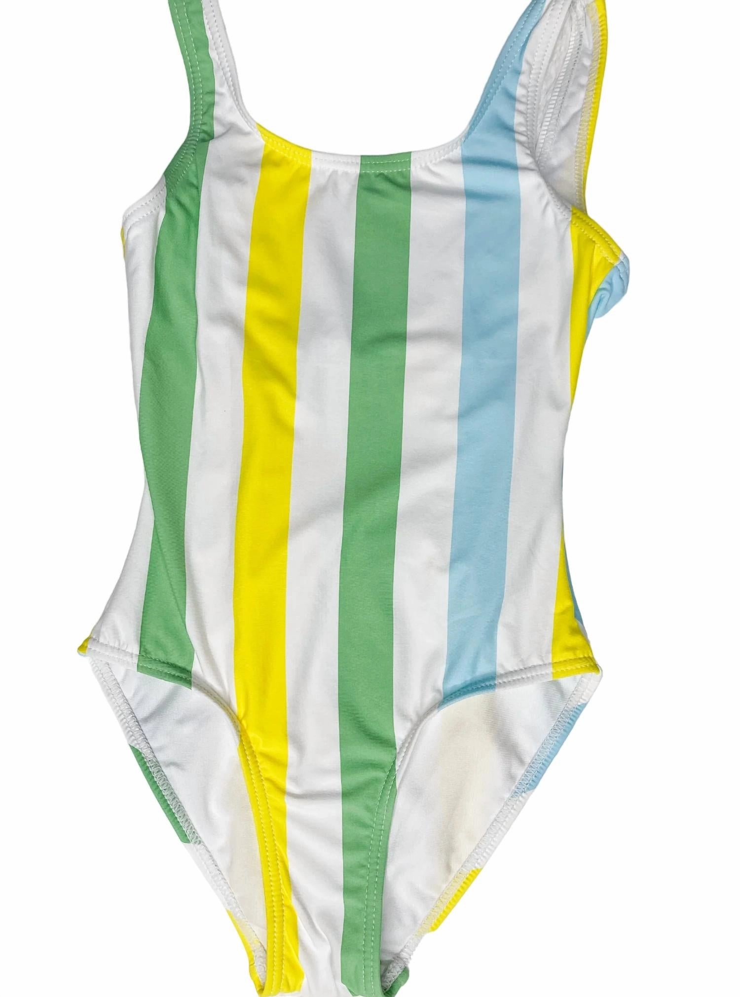 Girl's Beach Ready One Piece Swimsuit In Green Stripe stylish teen girl swimsuits, teen girls swimwear sets