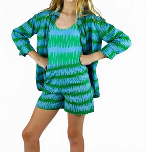 Girl's Beach Vibes Swim Cover Shirt In Blue/green stylish teen girl swimsuits, teen girls swimwear sets