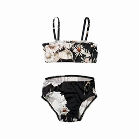 Girl's Floral Bikini Set In Black stylish teen girl swimsuits, teen girls swimwear sets