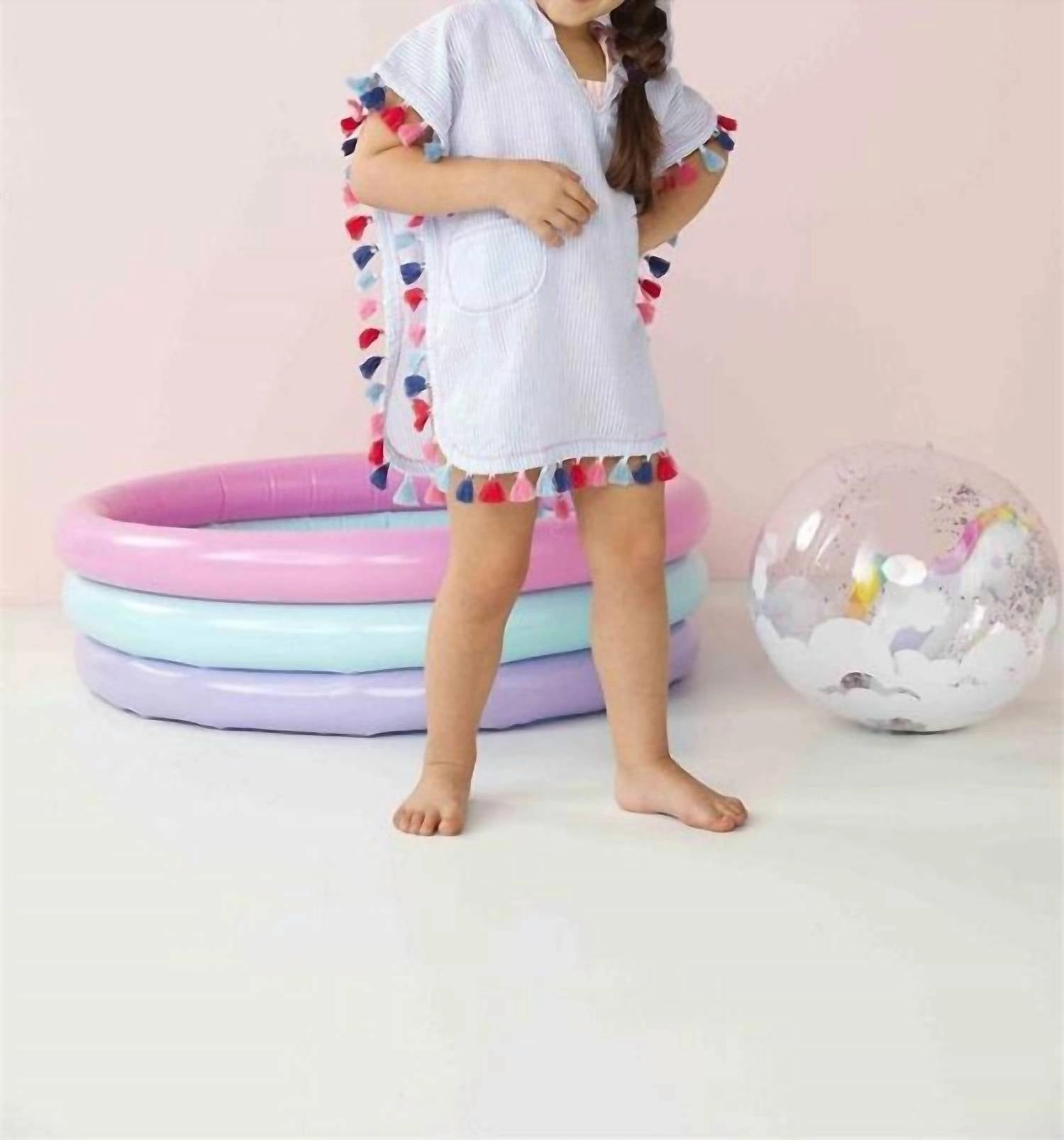 Girl's Seersucker Tassel Cover-Up In Blue