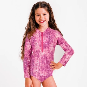 Girl's Willa Zip-Front Rashguard Swimsuit cute swimsuits for teen girls, modest teen swimwear