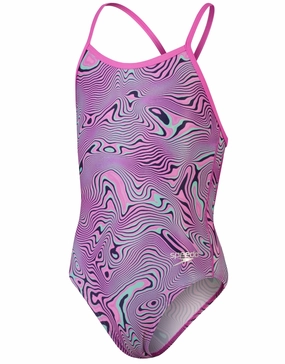 Girls Allover Digital V Back Swimsuit- Pink/Green speedo mens swimwear, speedo training swimsuits