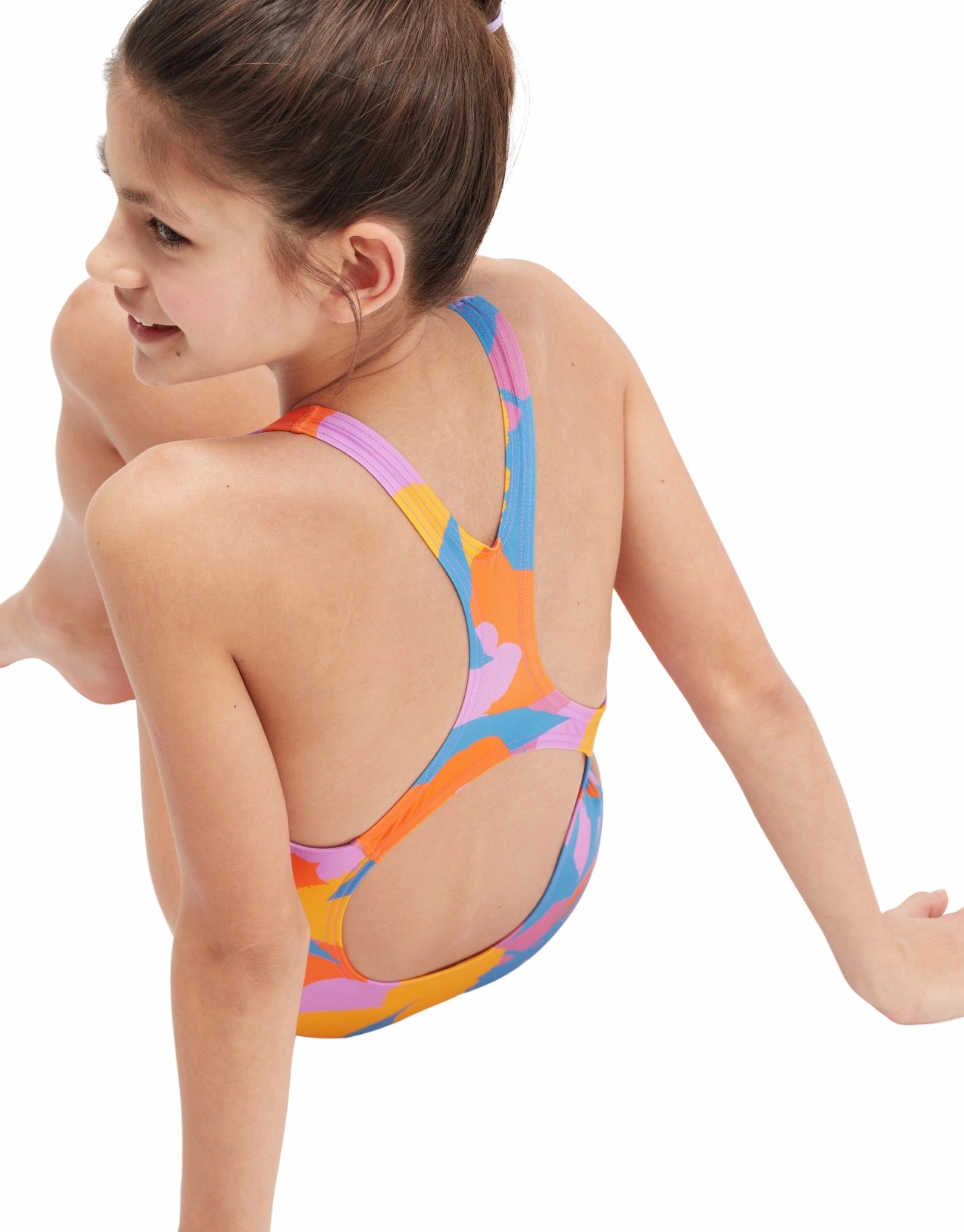 Girls Allover Medalist Swimsuit - Blue/Orange