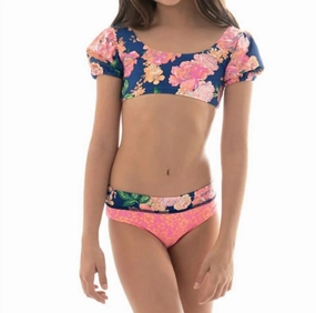 Girls Bonnie Bikini Set In Peony cute swimsuits for teen girls, modest teen swimwear