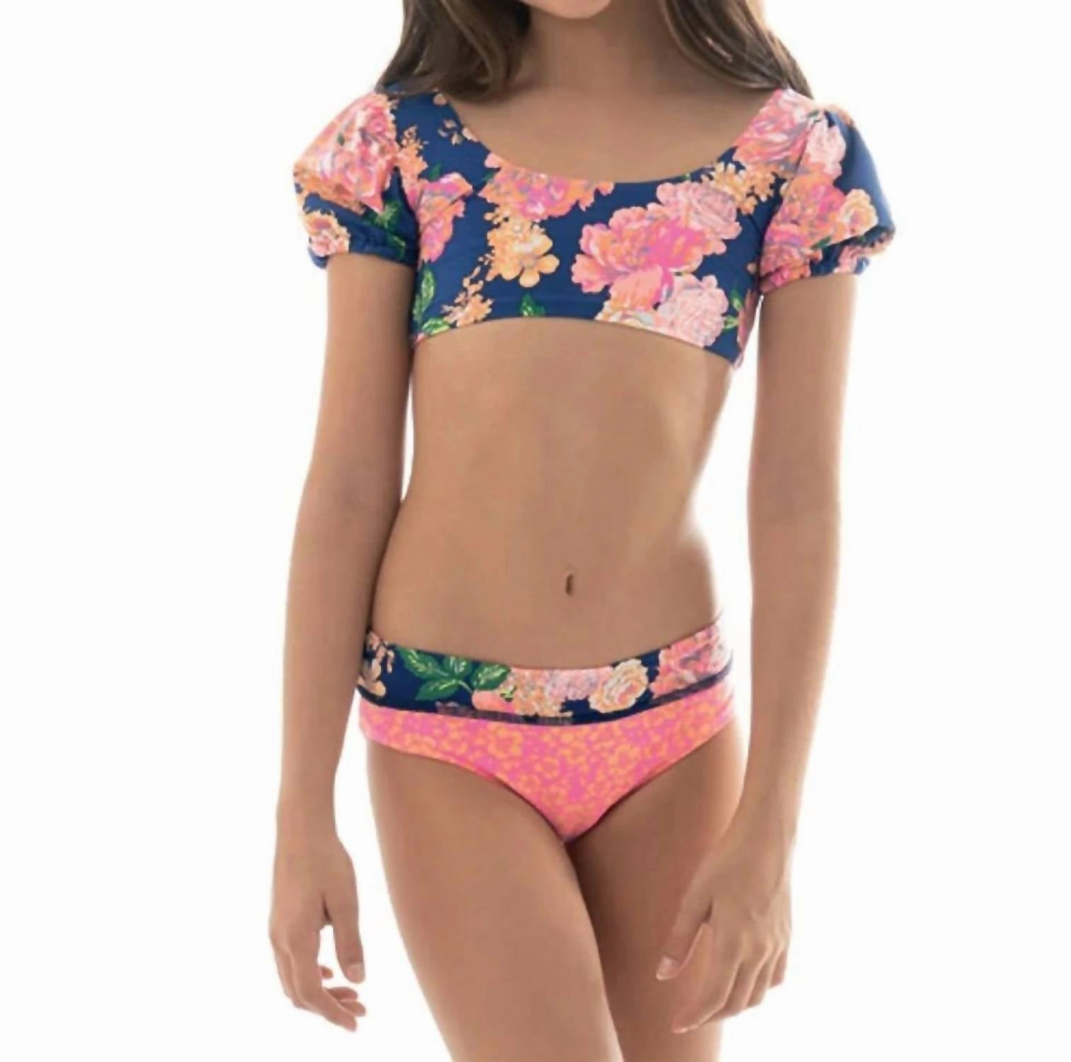 Girls Bonnie Bikini Set In Peony cute swimsuits for teen girls, modest teen swimwear