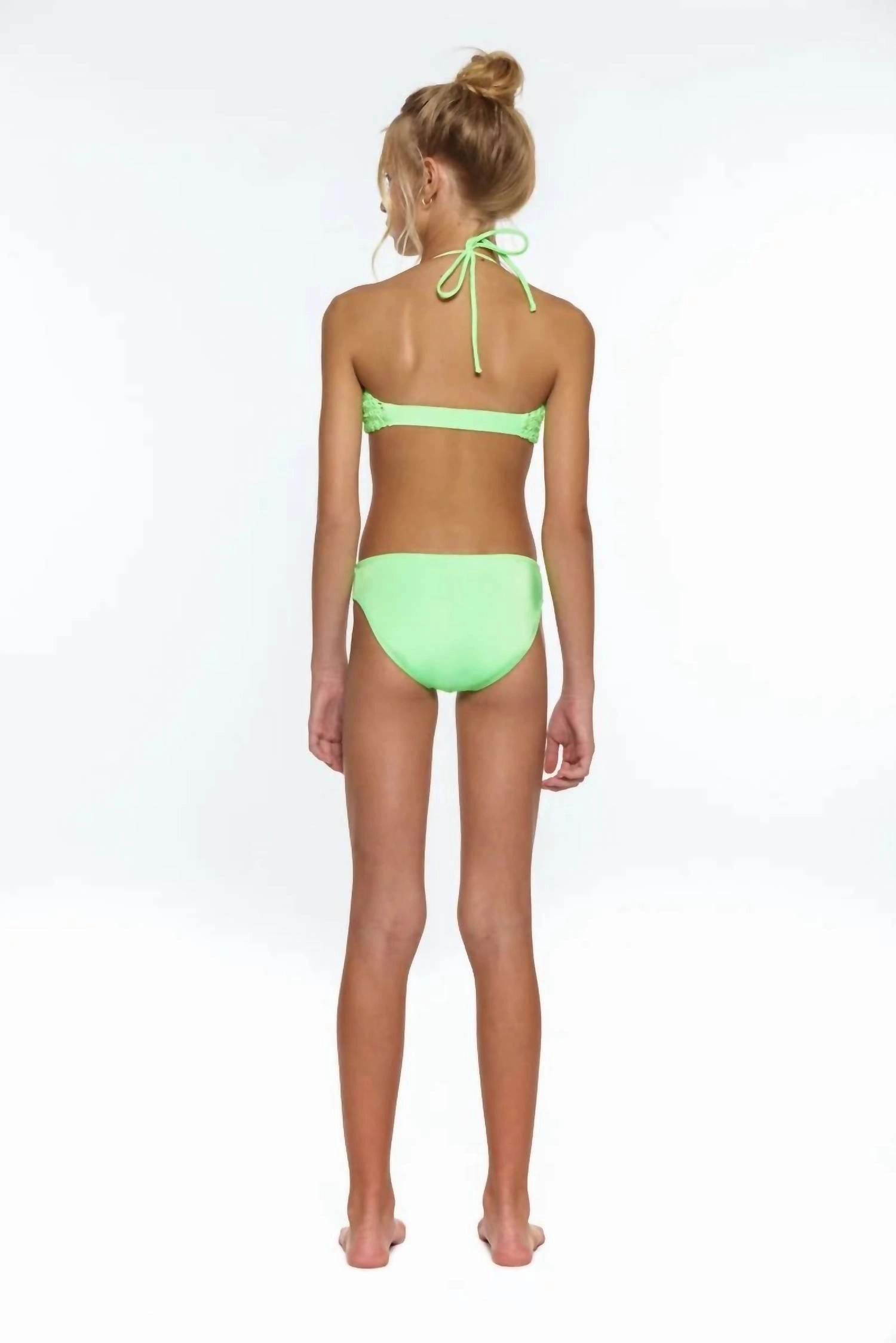 Girls Crochet Bikini In Neon Green