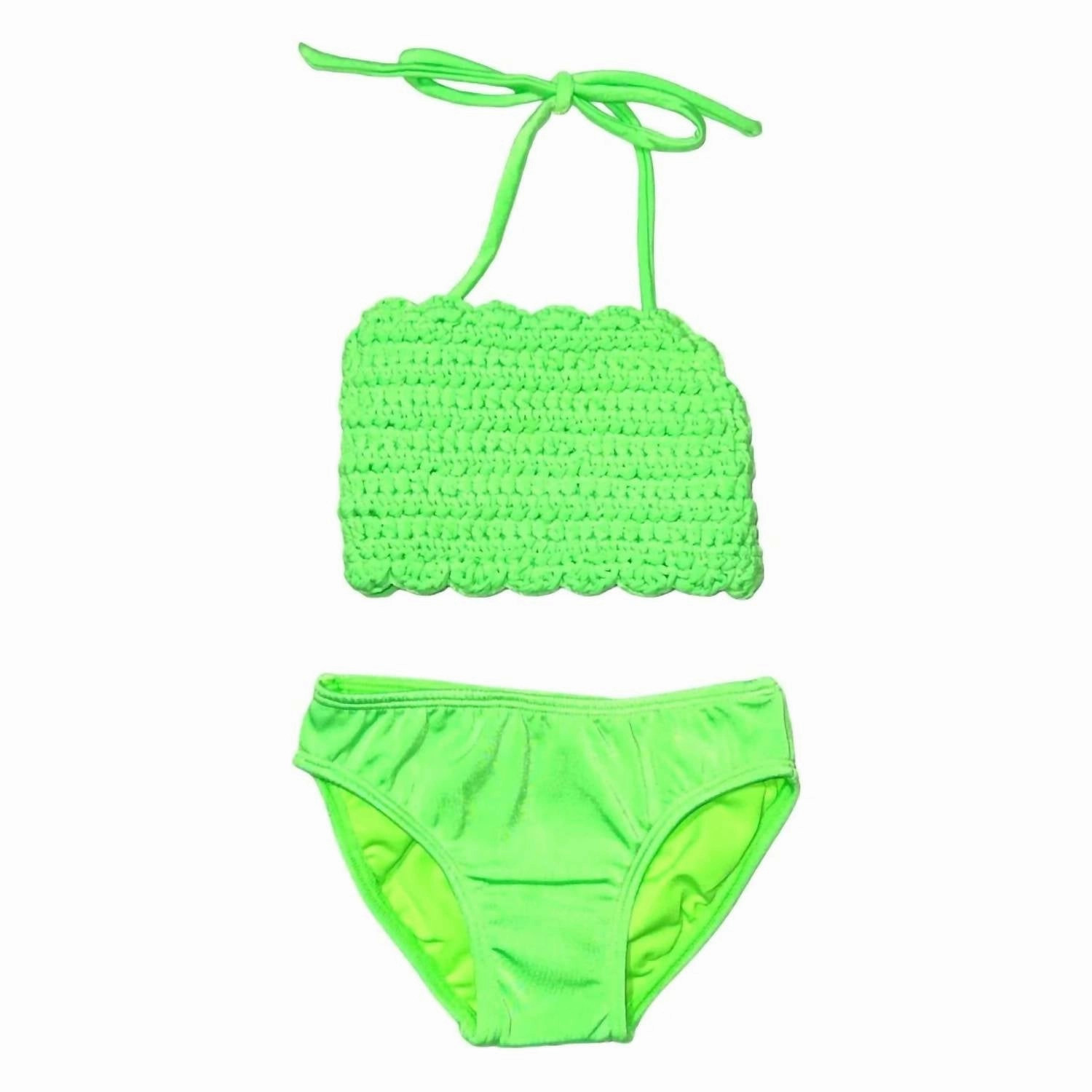 Girls Crochet Bikini In Neon Green