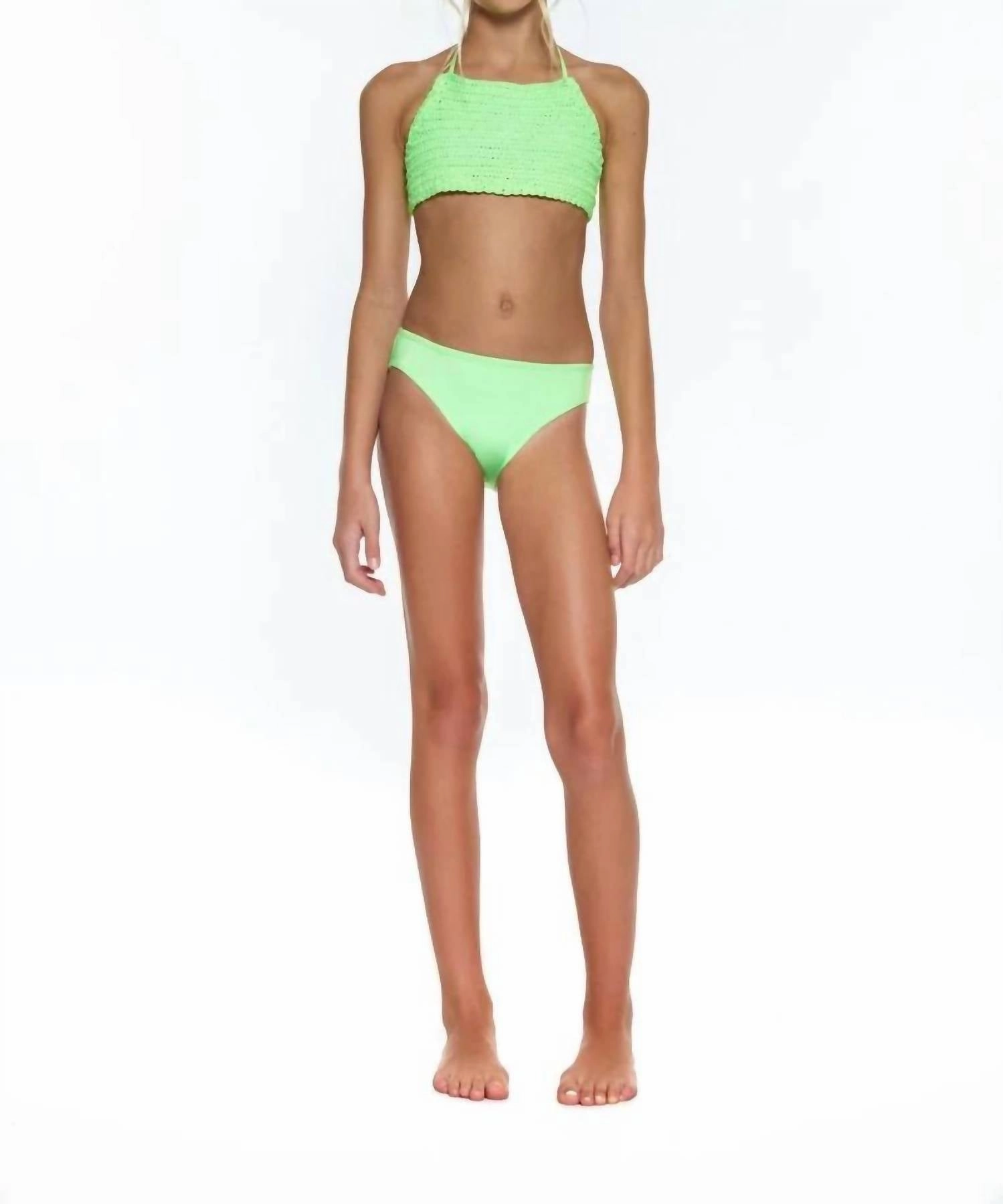 Girls Crochet Bikini In Neon Green stylish teen girl swimsuits, teen girls swimwear sets