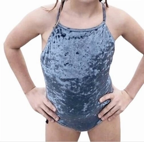 Girls Crushed Velvet Tank Suit In Medium Blue stylish teen girl swimsuits, teen girls swimwear sets