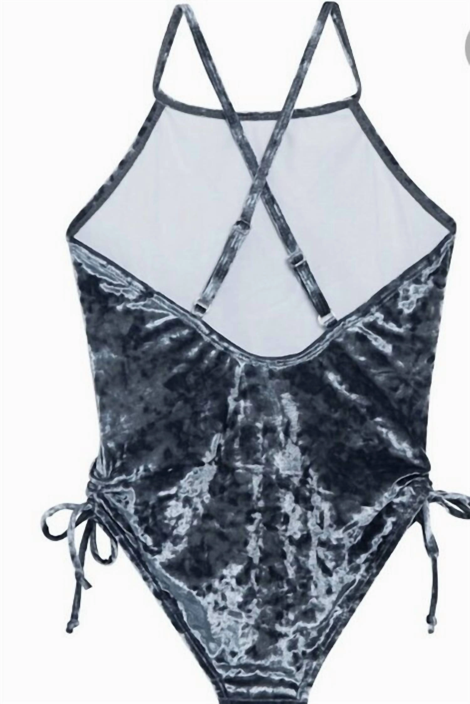 Girls Crushed Velvet Tank Suit In Medium Blue