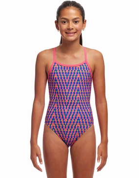 Girls Daily Steps Single Strap Swimsuit - Pink/Blue funkita womens swimsuits, funkita colorful swimwear