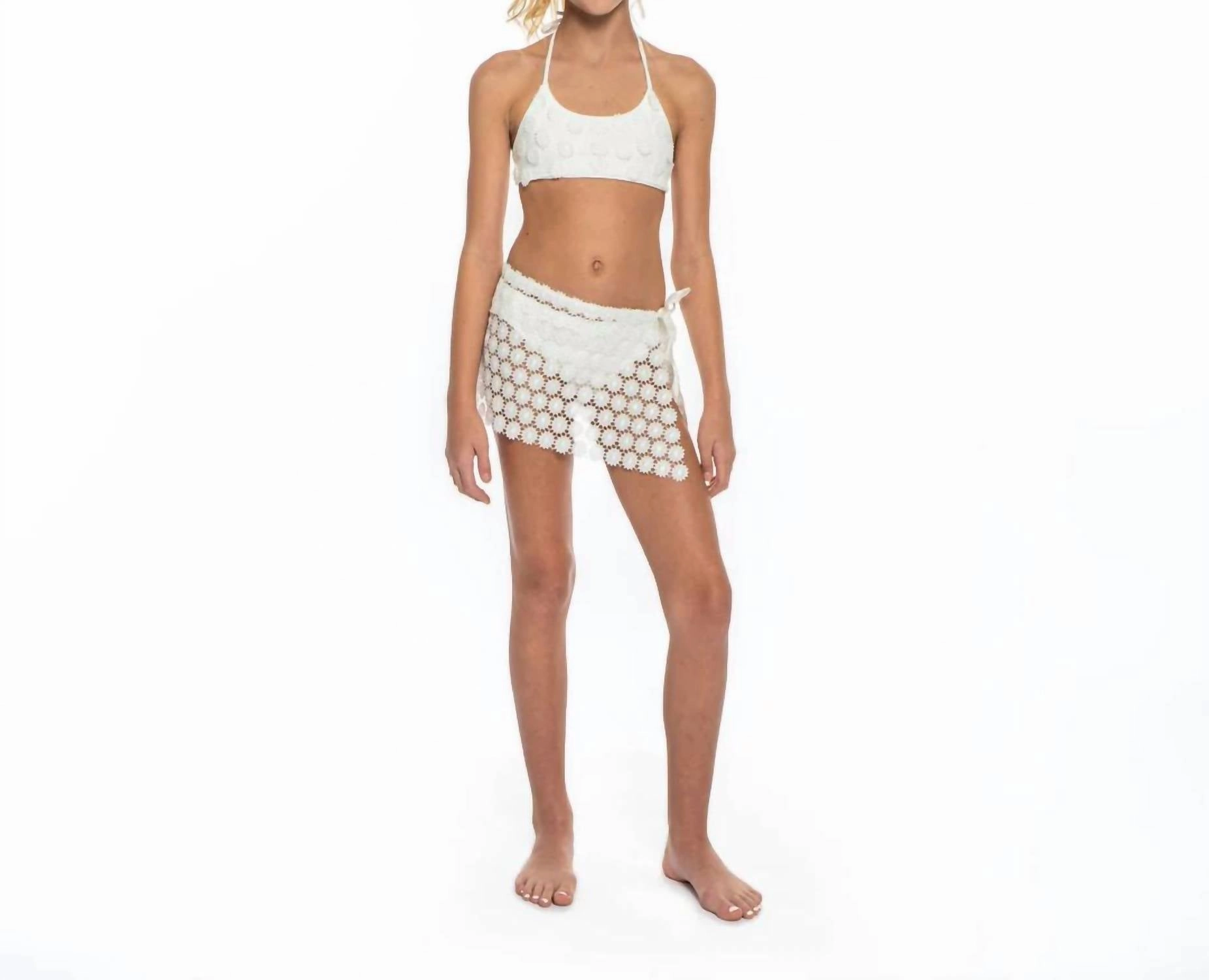 Girls Daisy Cover-Up Skirt In White stylish teen girl swimsuits, teen girls swimwear sets