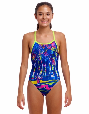Girls Dammed Single Strap Swimsuit - Blue funkita womens swimsuits, funkita colorful swimwear